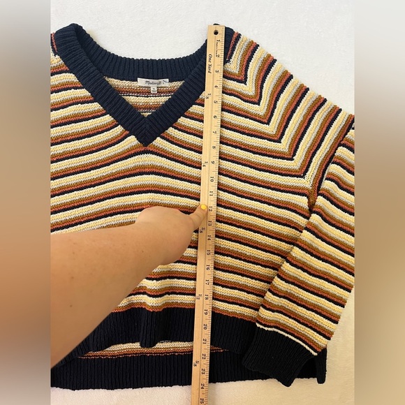 Madewell Arden VNeck Multi Cotton Slouchy Striped Sweater Sz XL 90s Gilmore Girl - Picture 7 of 10